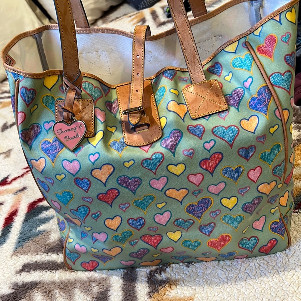 Green Dooney and Bourke colored hearts tote